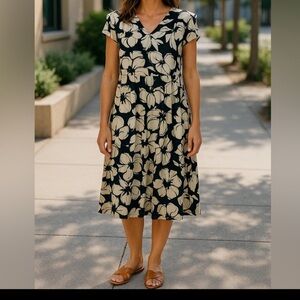 Pittarello Made in Italy Floral Tiered Midi Dress – Navy & Cream,